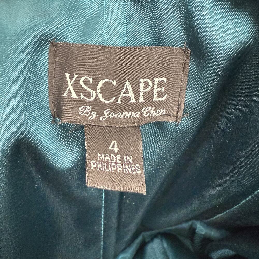 Xscape Strapless Mini Dress Size 4 Teal Satin Drape Wrap Cocktail Homecoming - Picture 9 of 16